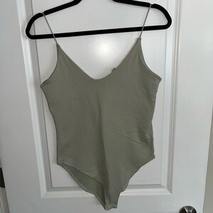 Gaze Sleek Olive Green Sage Spaghetti Strap Cami Double Lined Bodysuit Size S